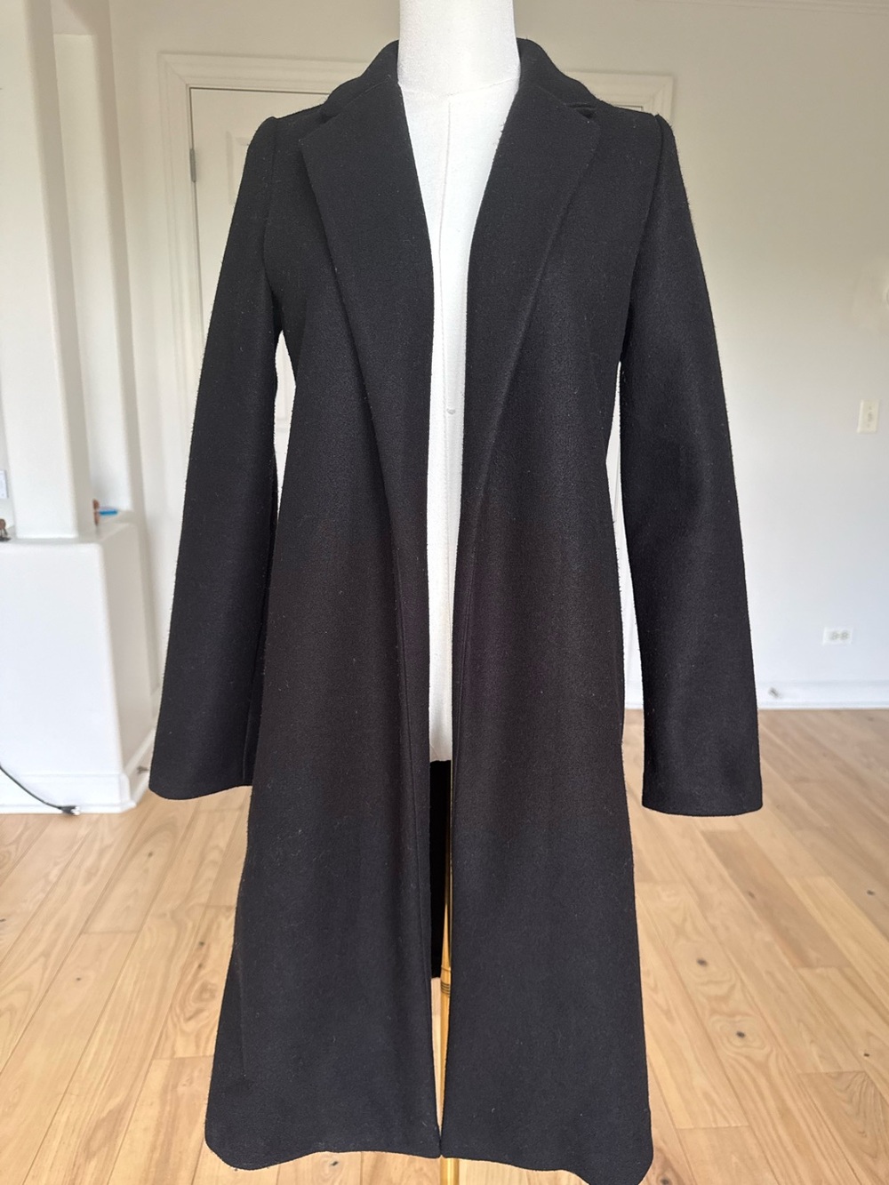 Zara Black Long Trench Coat - Open Front